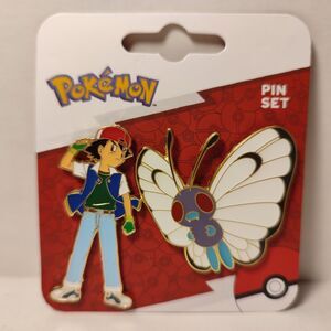 Pokemon Kanto Ash Ketchum And Butterfree Enamel Pins Official Nintendo Set Of 2